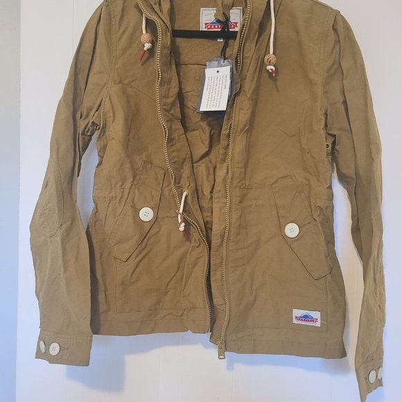 NWT Women's Tan Hooded Penfield Wax Coated Jacket W/ Zipper & Drawstring - Picture 2 of 8
